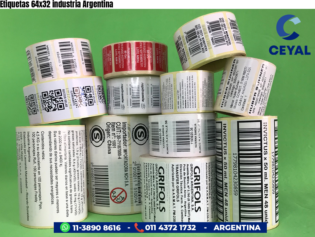 Etiquetas 64x32 industria Argentina