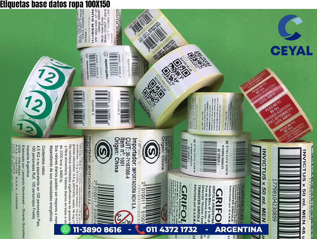 Etiquetas base datos ropa 100X150
