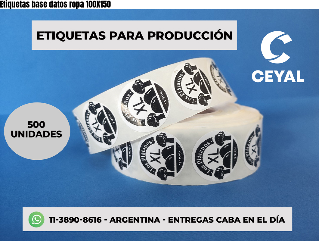 Etiquetas base datos ropa 100X150