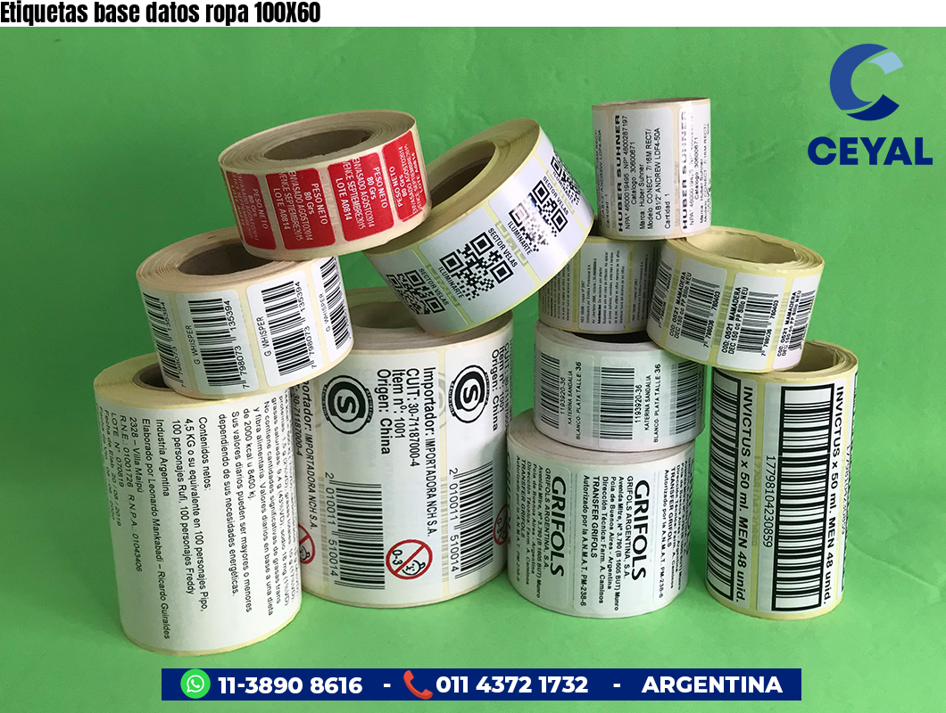 Etiquetas base datos ropa 100X60