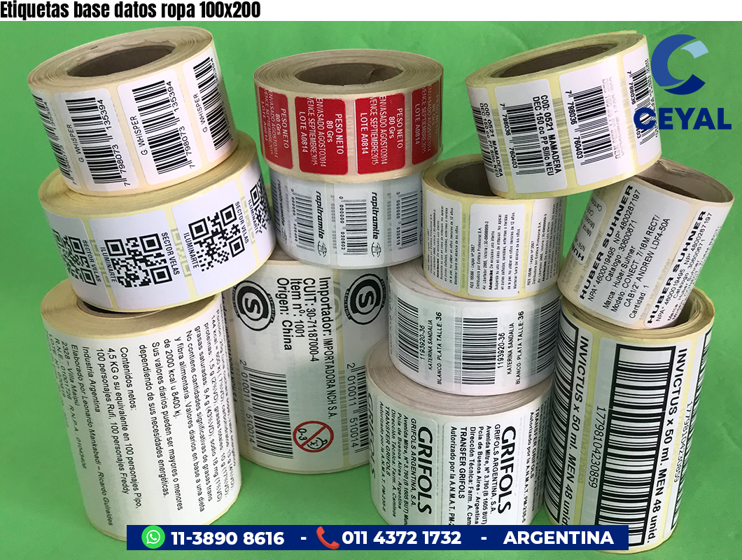 Etiquetas base datos ropa 100x200