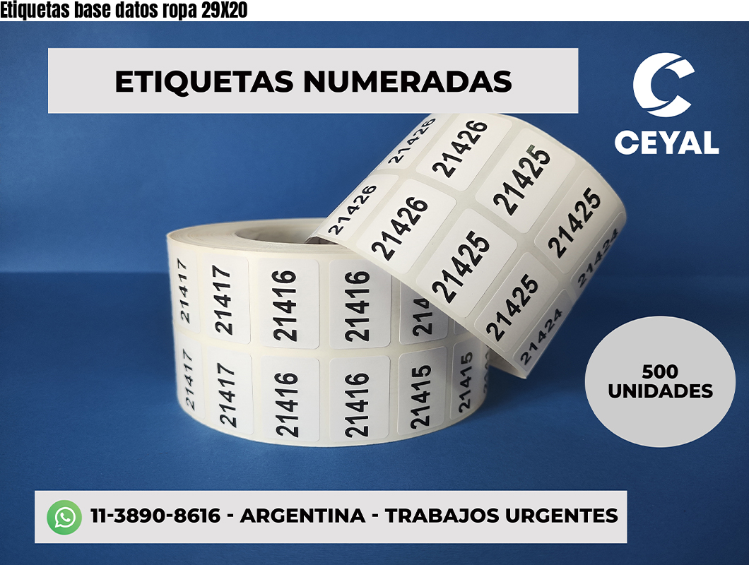 Etiquetas base datos ropa 29X20