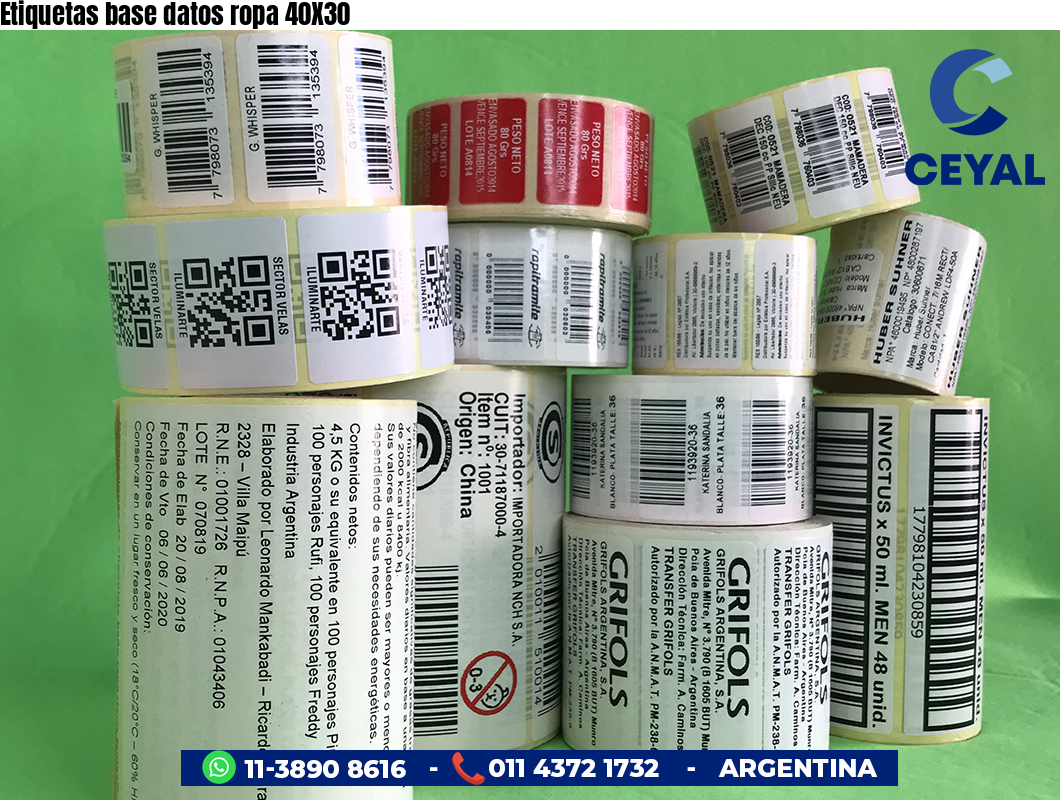 Etiquetas base datos ropa 40X30