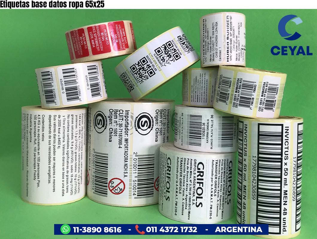 Etiquetas base datos ropa 65x25