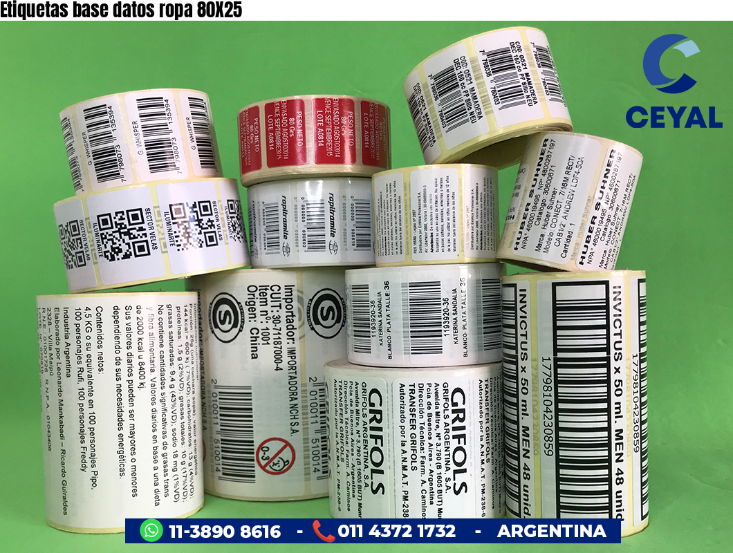 Etiquetas base datos ropa 80X25