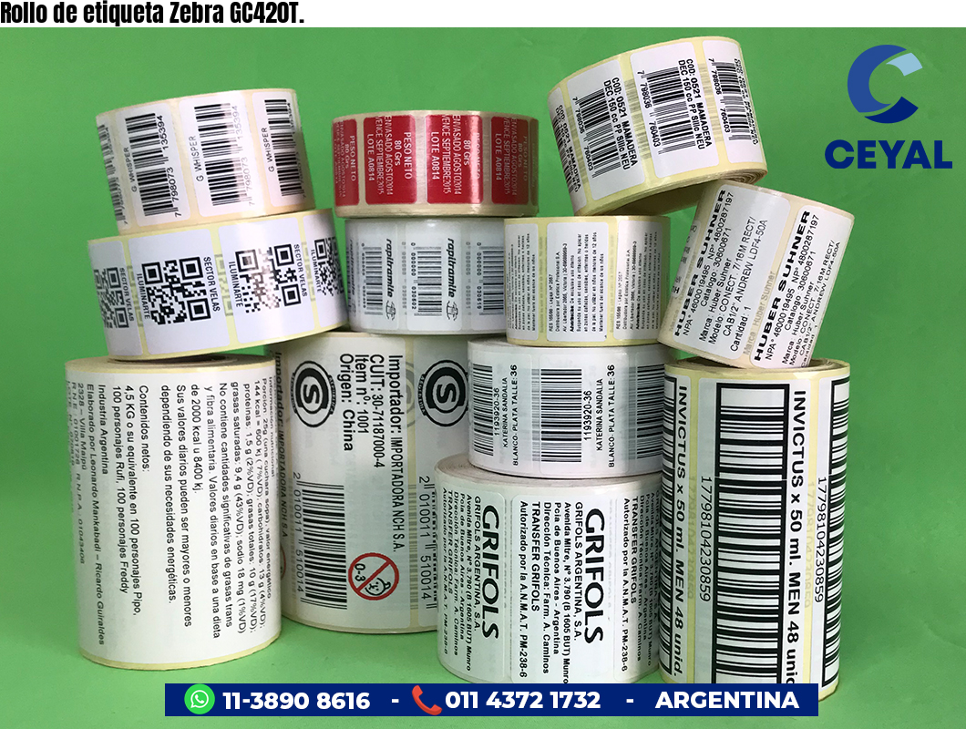 Rollo de etiqueta Zebra GC420T.