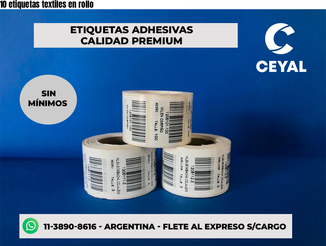 10 etiquetas textiles en rollo