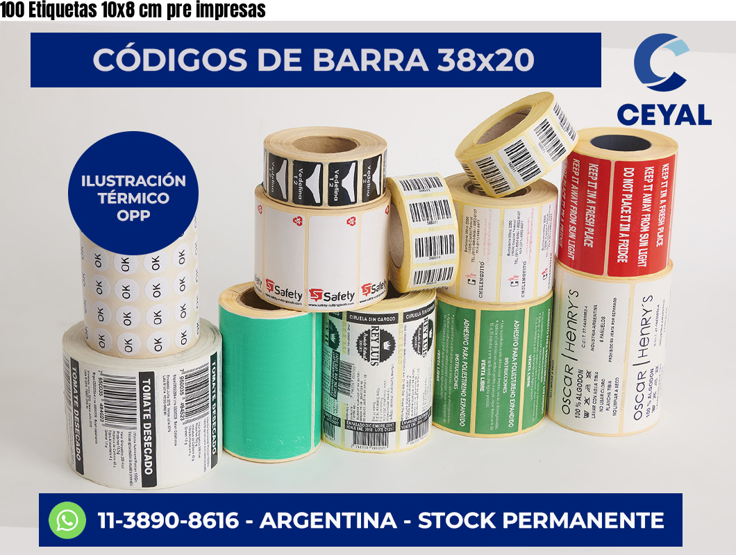 100 Etiquetas 10×8 cm pre impresas