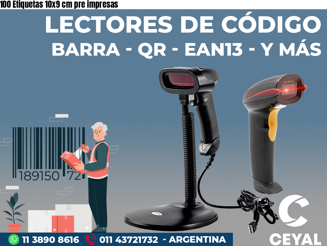 100 Etiquetas 10x9 cm pre impresas