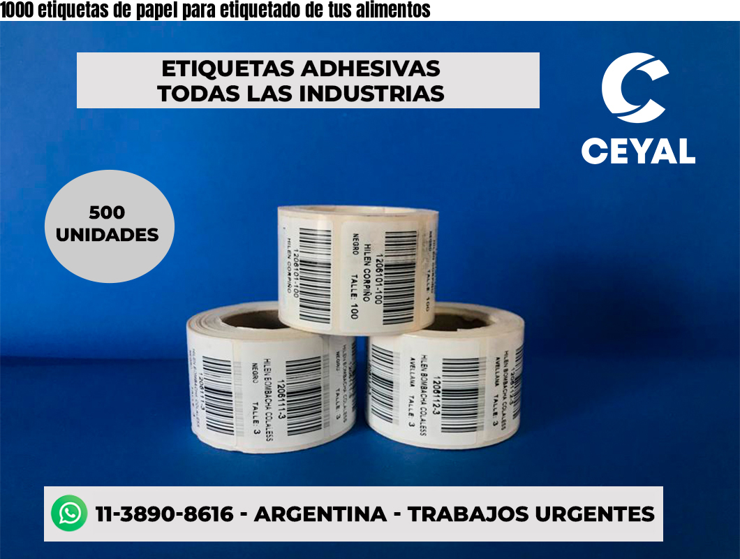 1000 etiquetas de papel para etiquetado de tus alimentos