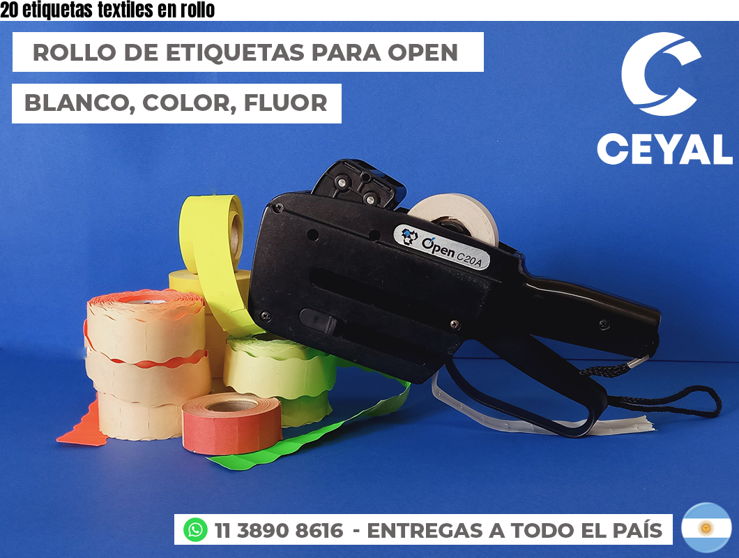 20 etiquetas textiles en rollo