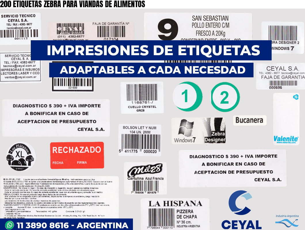 200 ETIQUETAS ZEBRA PARA VIANDAS DE ALIMENTOS
