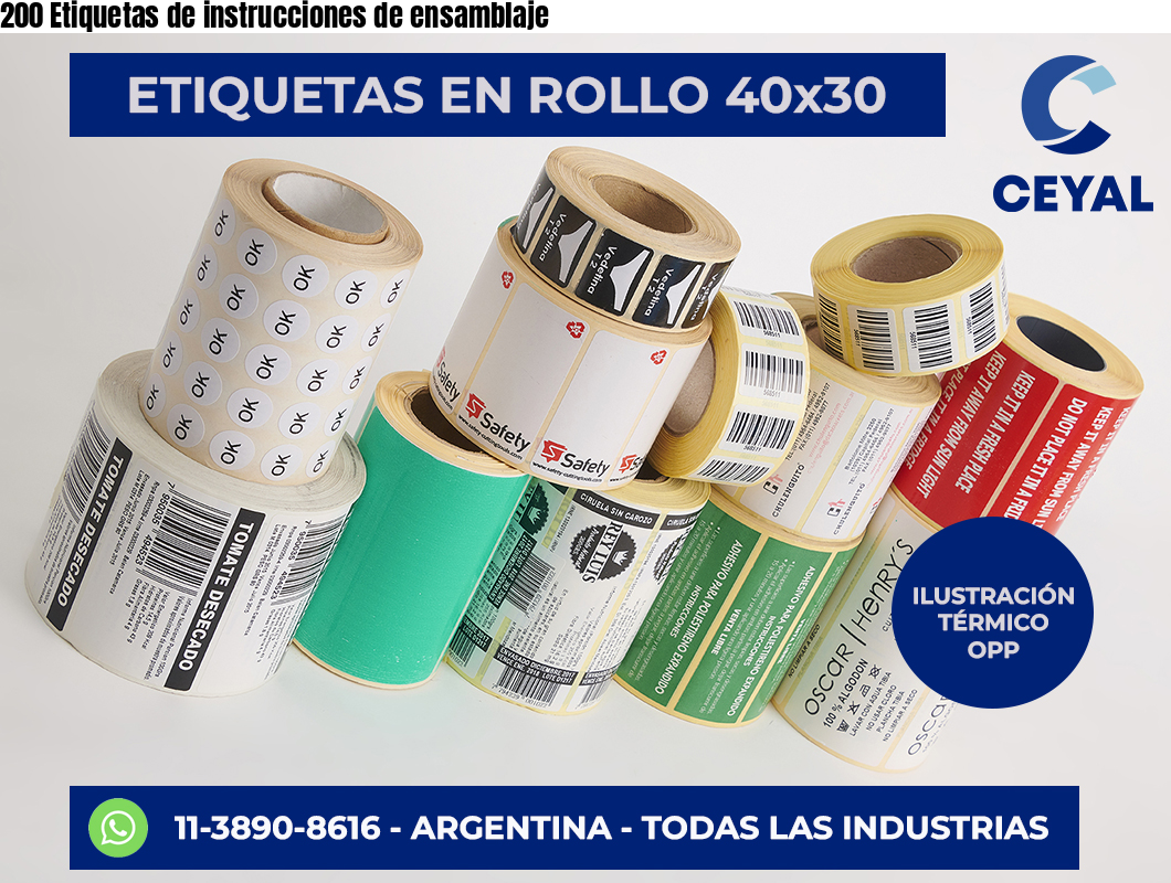 200 Etiquetas de instrucciones de ensamblaje