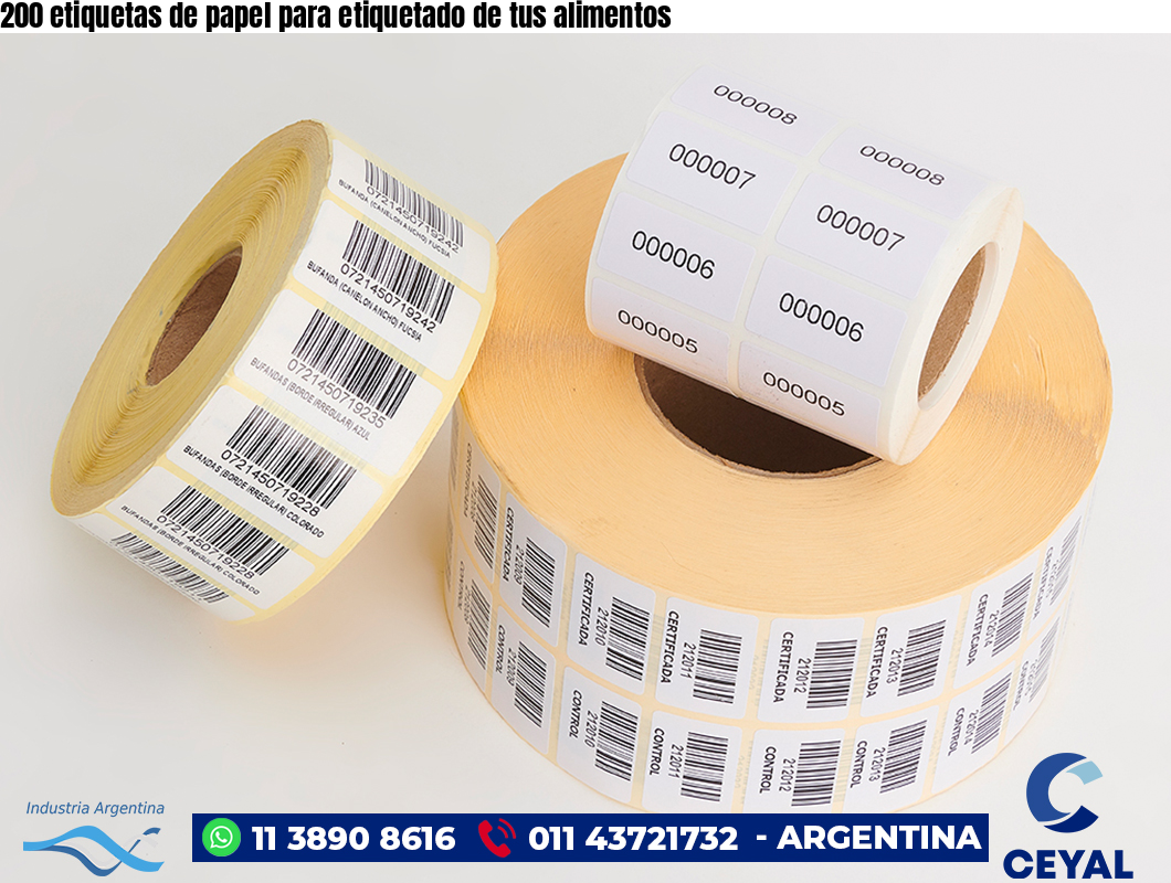 200 etiquetas de papel para etiquetado de tus alimentos
