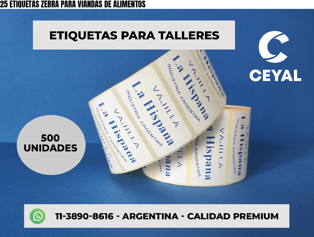 25 ETIQUETAS ZEBRA PARA VIANDAS DE ALIMENTOS