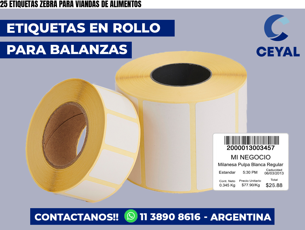 25 ETIQUETAS ZEBRA PARA VIANDAS DE ALIMENTOS
