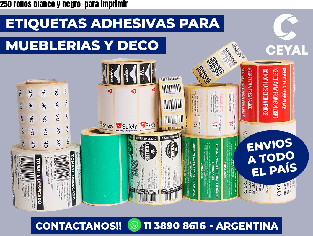 250 rollos blanco y negro  para imprimir