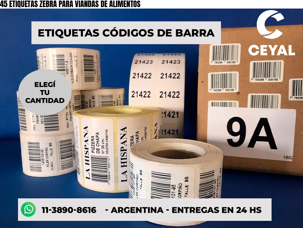 45 ETIQUETAS ZEBRA PARA VIANDAS DE ALIMENTOS