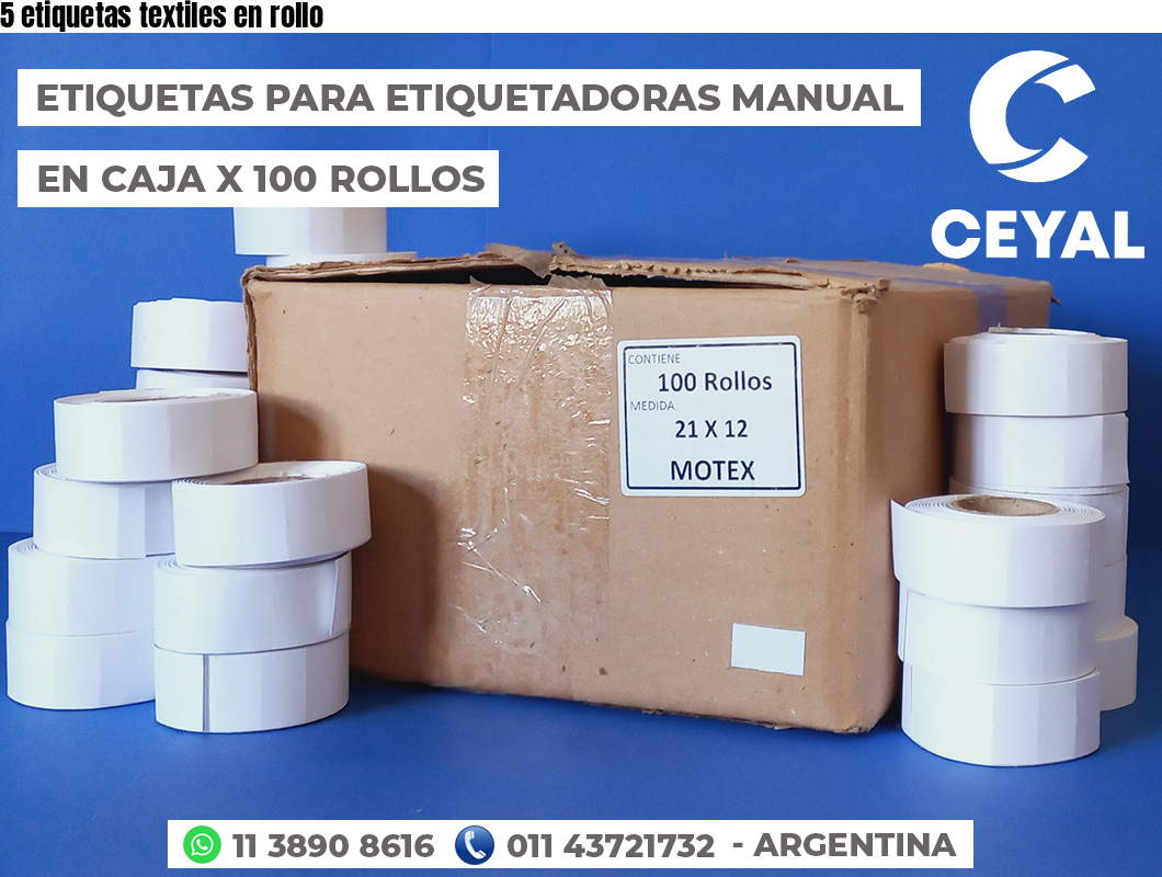 5 etiquetas textiles en rollo