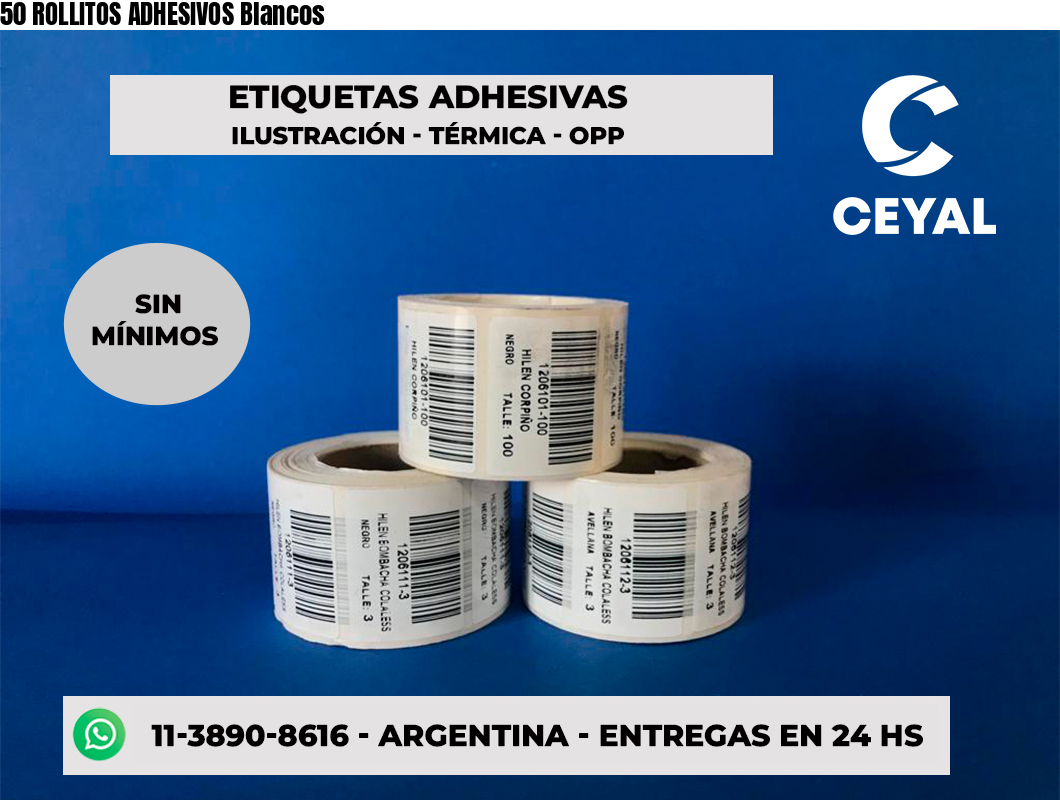 50 ROLLITOS ADHESIVOS Blancos