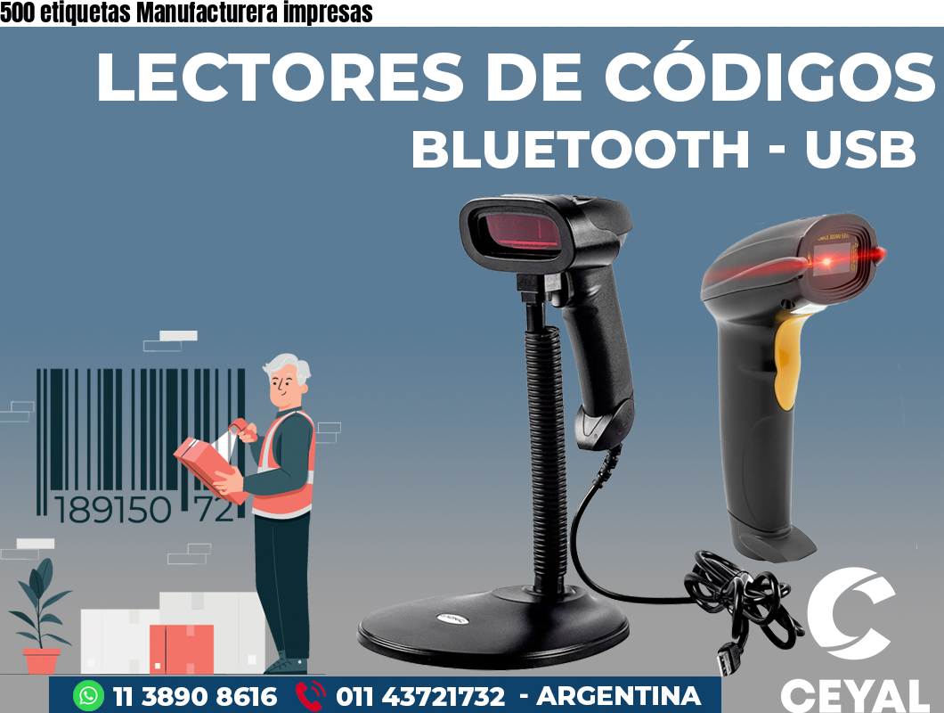 500 etiquetas Manufacturera impresas