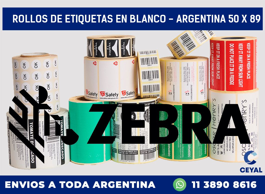Rollos de etiquetas en blanco - Argentina 50 x 89