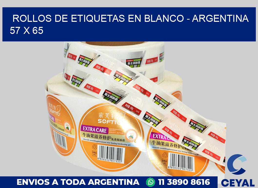 Rollos de etiquetas en blanco – Argentina 57 x 65