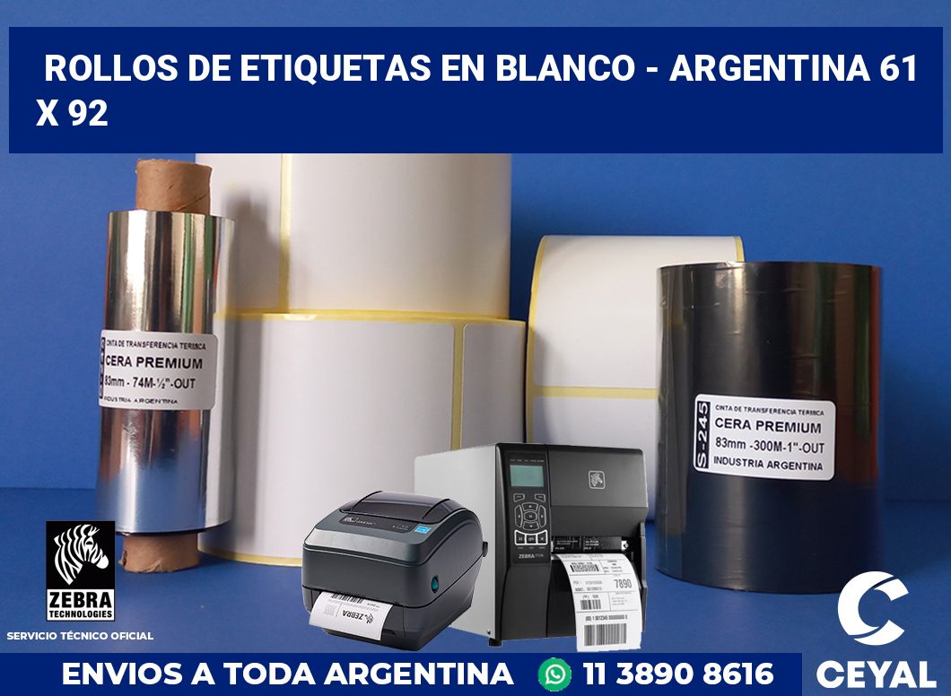 Rollos de etiquetas en blanco - Argentina 61 x 92