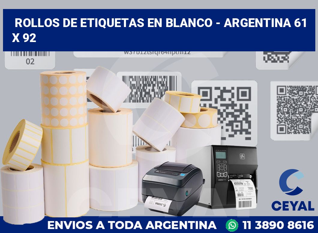Rollos de etiquetas en blanco – Argentina 61 x 92