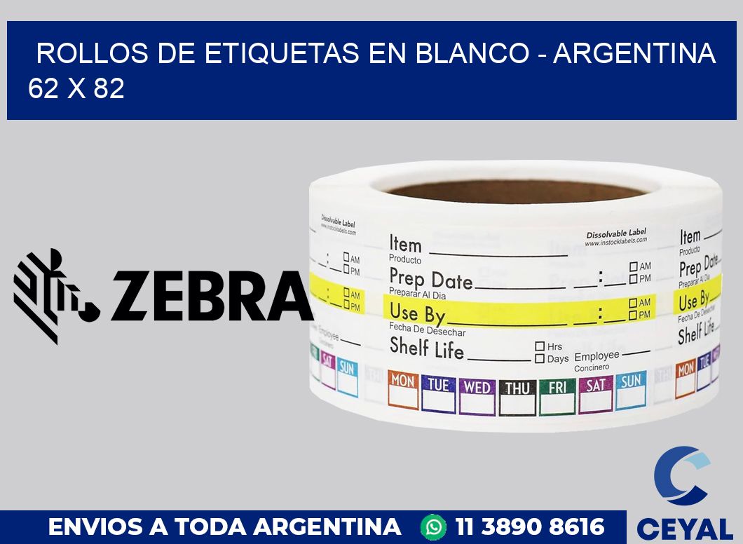 Rollos de etiquetas en blanco - Argentina 62 x 82