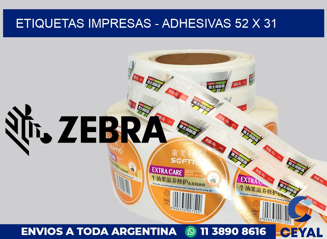 etiquetas impresas - Adhesivas 52 x 31