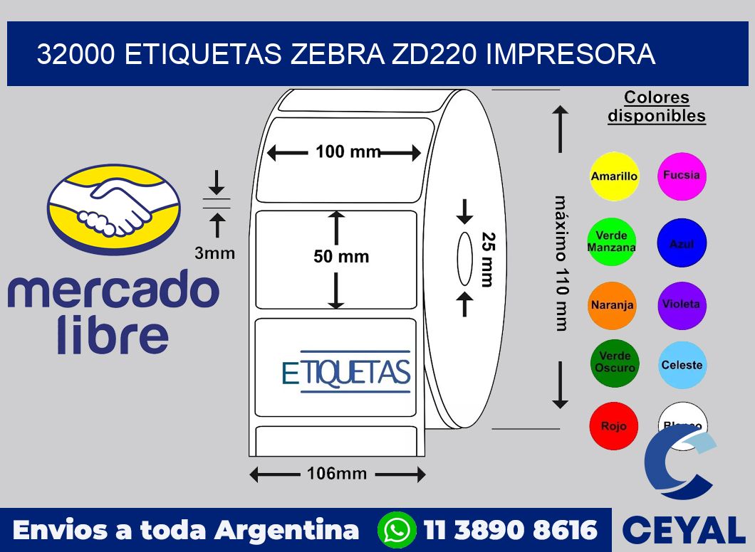 32000 etiquetas Zebra zd220 impresora