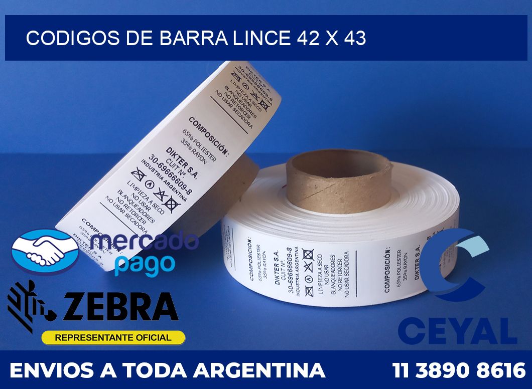 Codigos de barra Lince 42 x 43