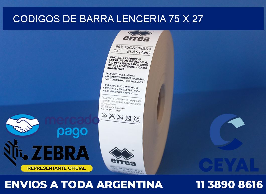 Codigos de barra lenceria 75 x 27