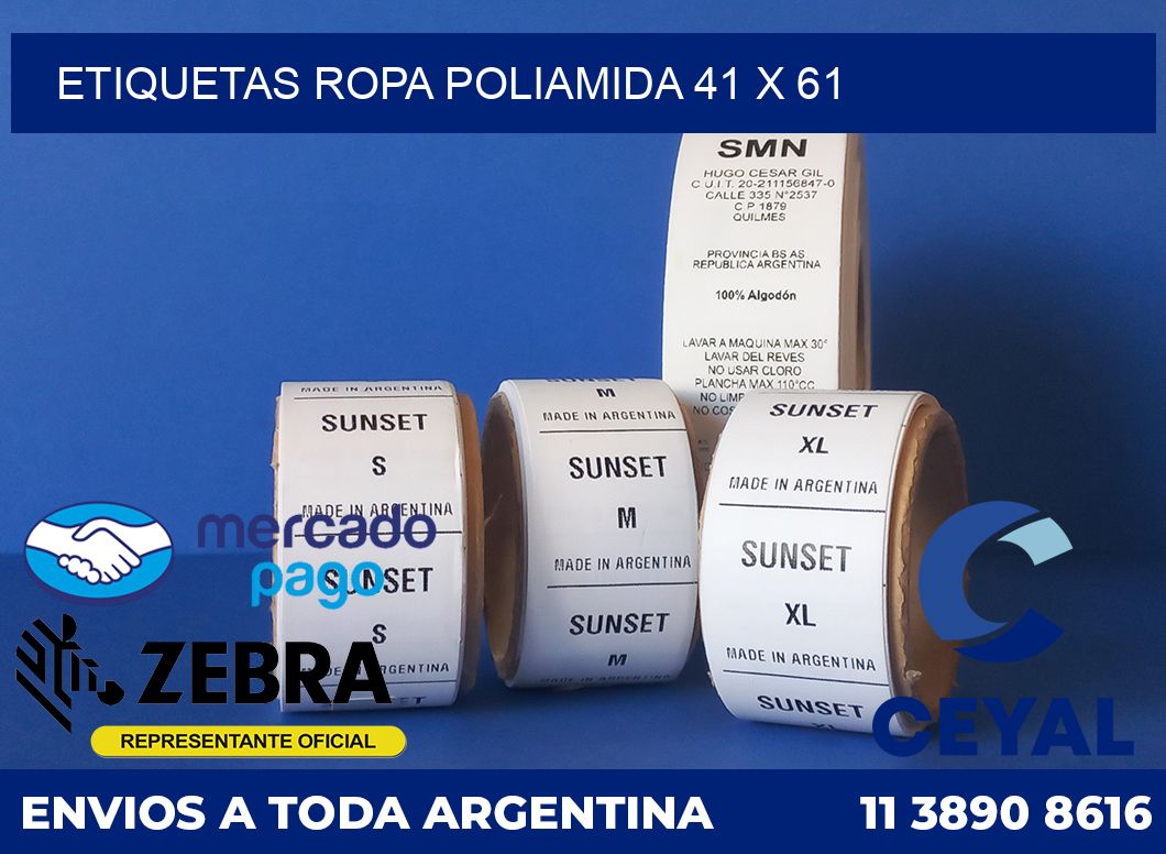 Etiquetas ropa poliamida 41 x 61