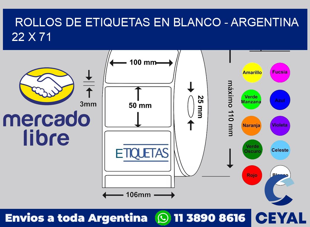 Rollos de etiquetas en blanco - Argentina 22 x 71