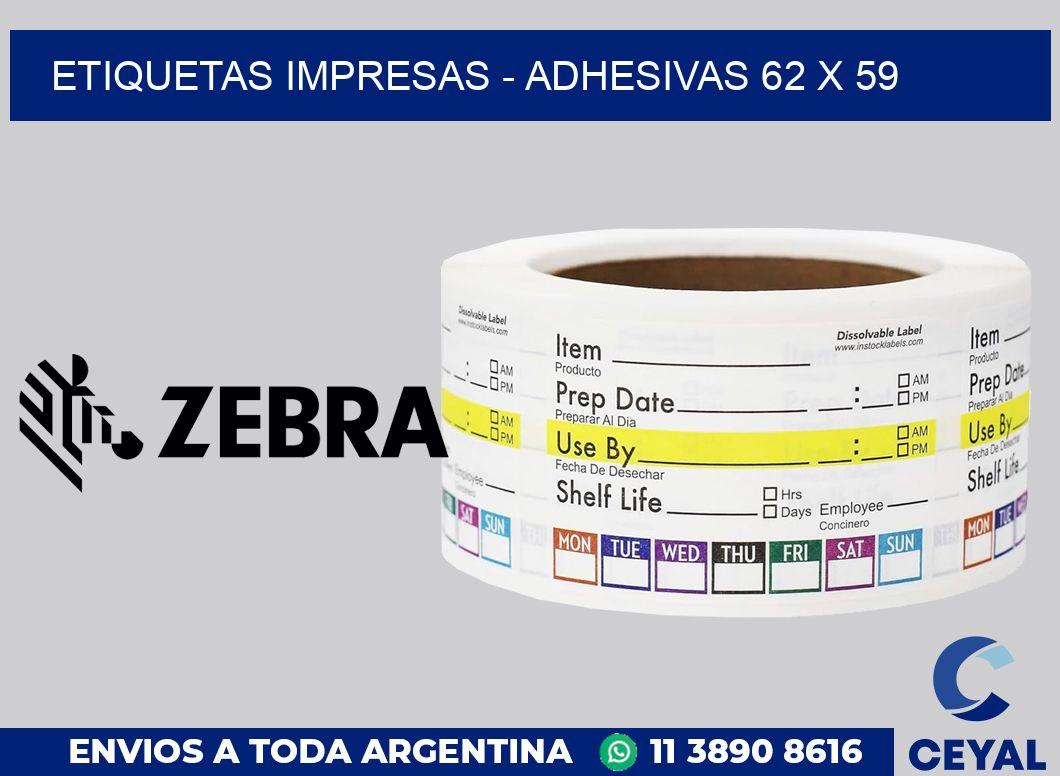 etiquetas impresas - Adhesivas 62 x 59