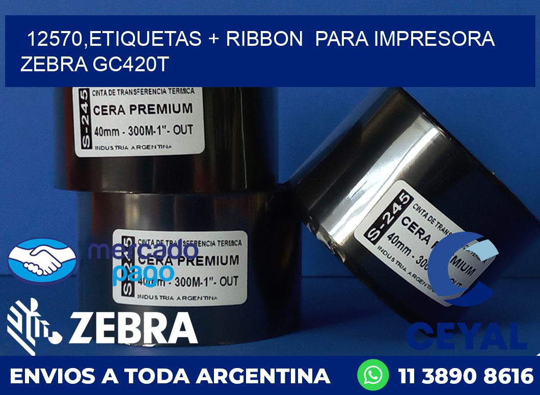 12570,etiquetas + ribbon  para impresora zebra GC420T
