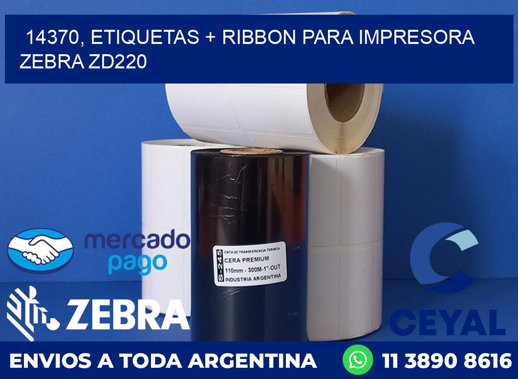 14370, etiquetas + ribbon para impresora zebra zd220