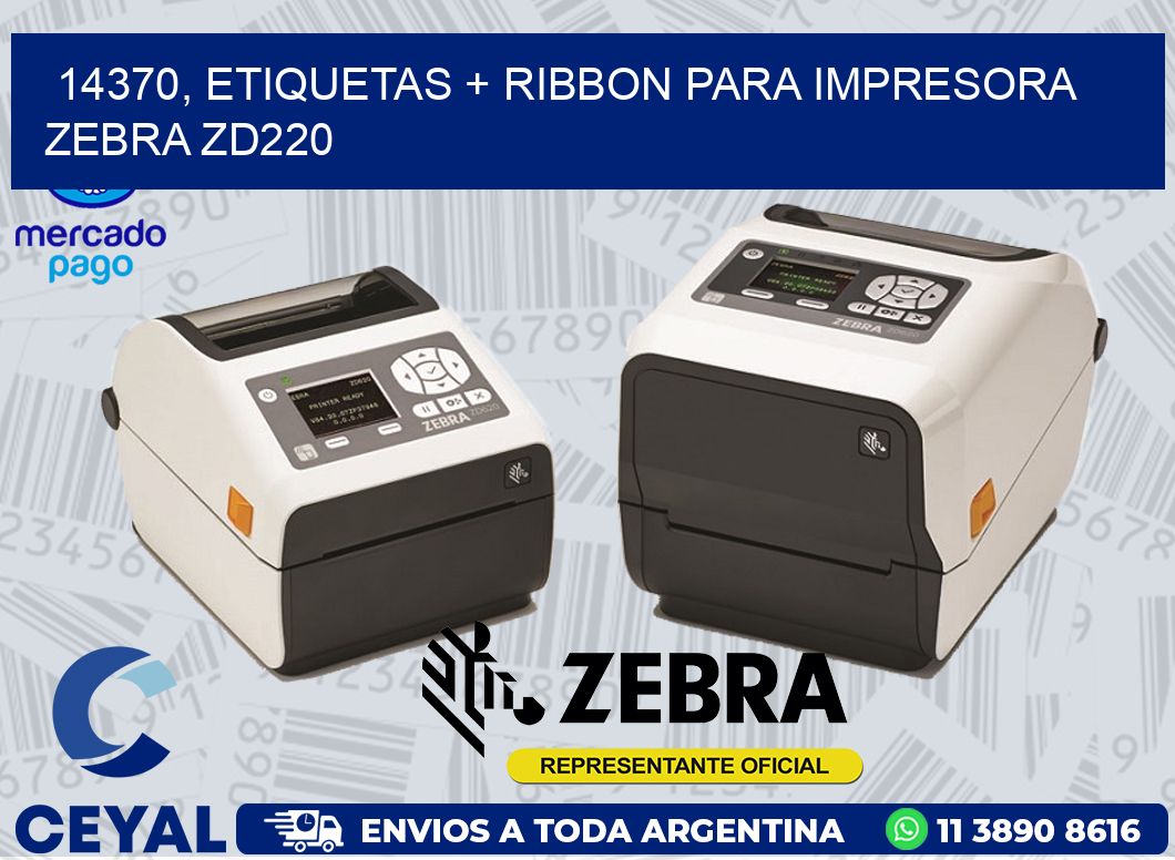14370, etiquetas + ribbon para impresora zebra zd220
