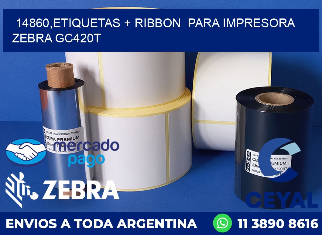 14860,etiquetas + ribbon  para impresora zebra GC420T