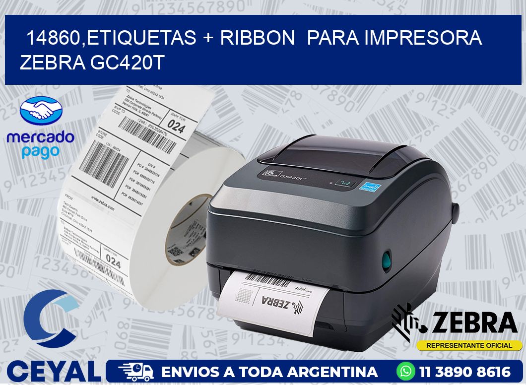 14860,etiquetas + ribbon  para impresora zebra GC420T