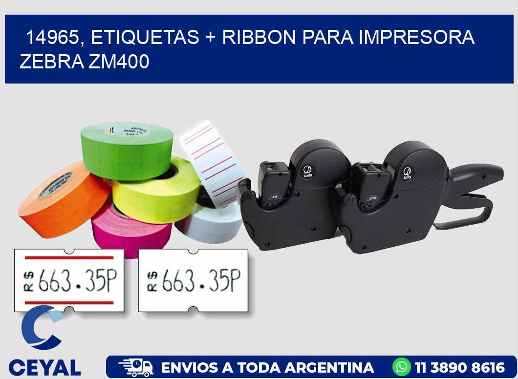 14965, etiquetas + ribbon para impresora zebra ZM400