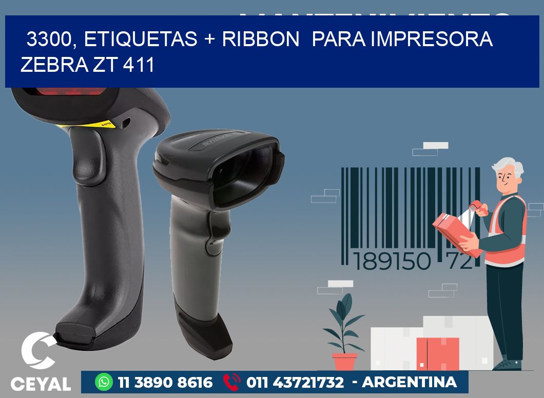 3300, etiquetas + ribbon  para impresora zebra ZT 411