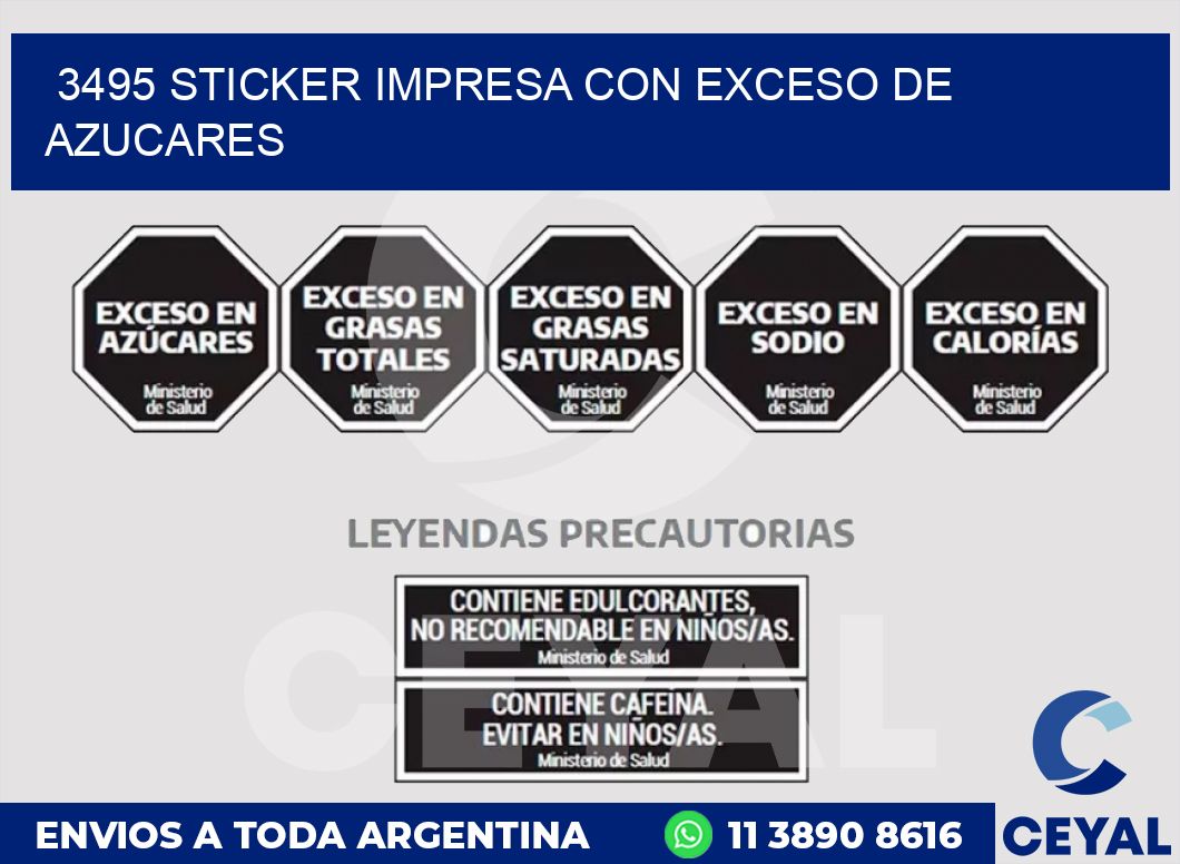 3495 STICKER IMPRESA CON EXCESO DE AZUCARES
