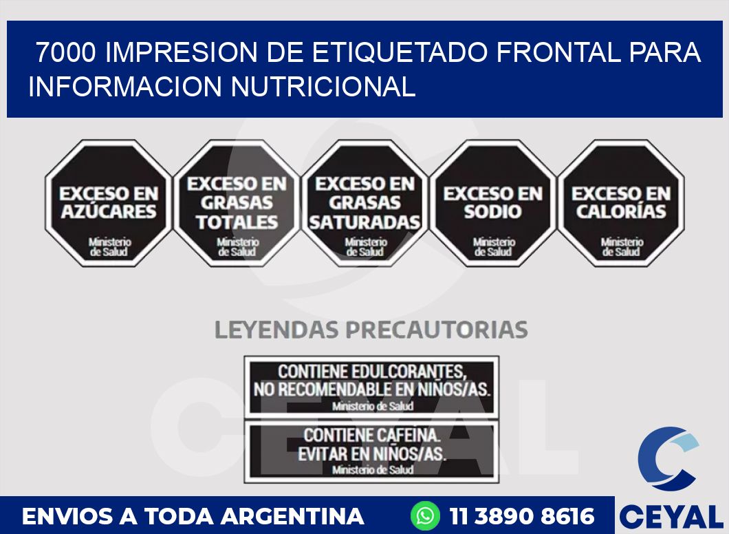 7000 IMPRESION DE ETIQUETADO FRONTAL PARA INFORMACION NUTRICIONAL