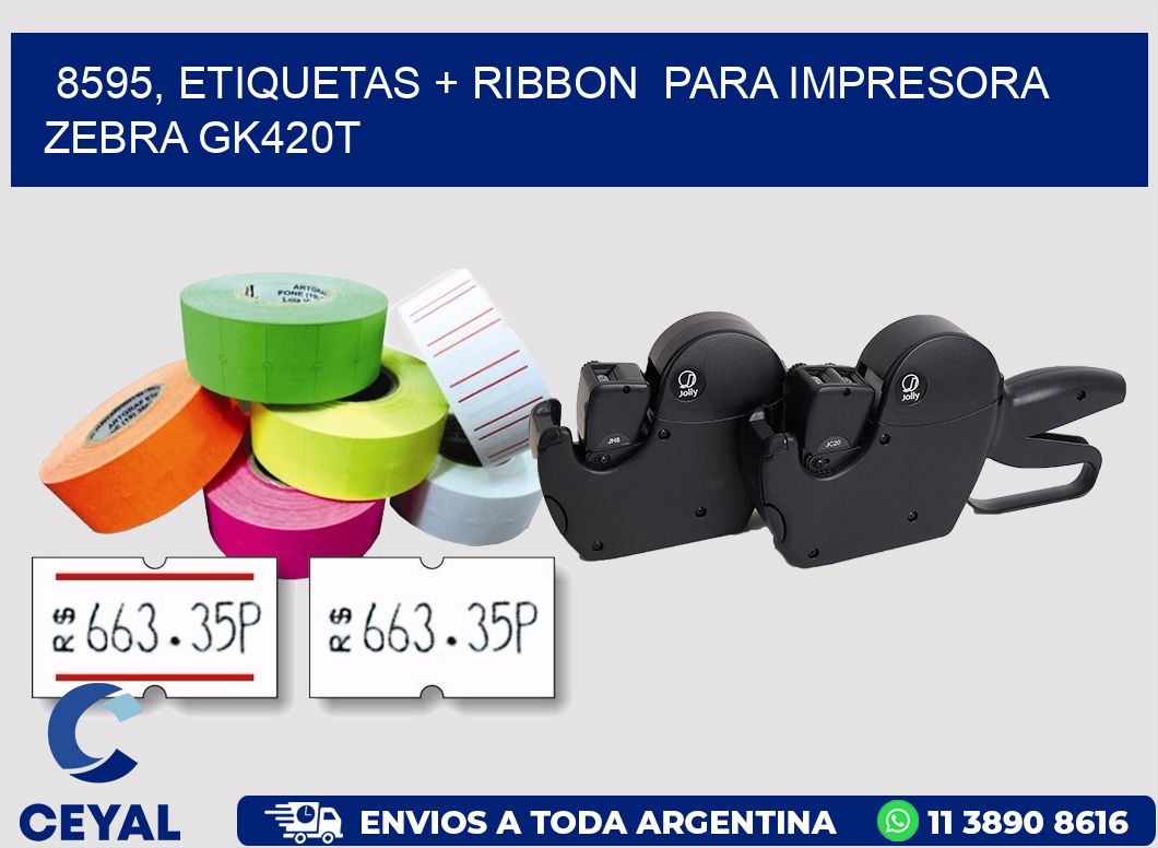 8595, etiquetas + ribbon  para impresora zebra GK420T