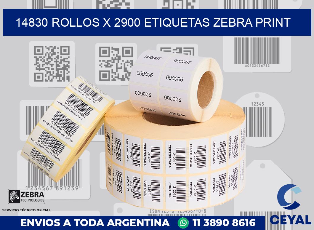 14830 Rollos x 2900 etiquetas zebra print