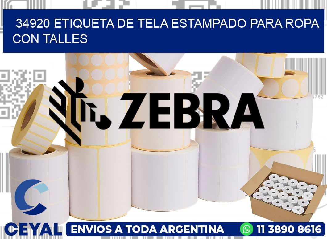 34920 ETIQUETA DE TELA ESTAMPADO PARA ROPA CON TALLES