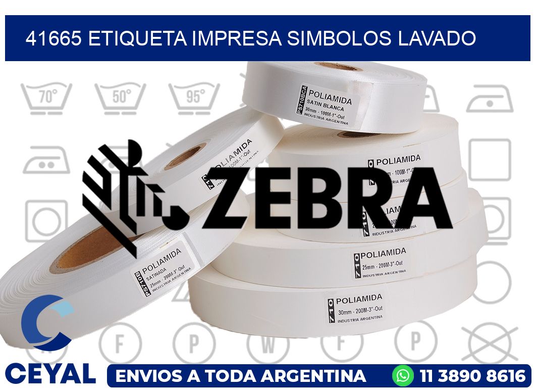 41665 ETIQUETA IMPRESA SIMBOLOS LAVADO